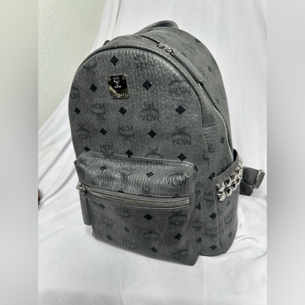MCM Gray Backpack with Black Accents and silver studs
